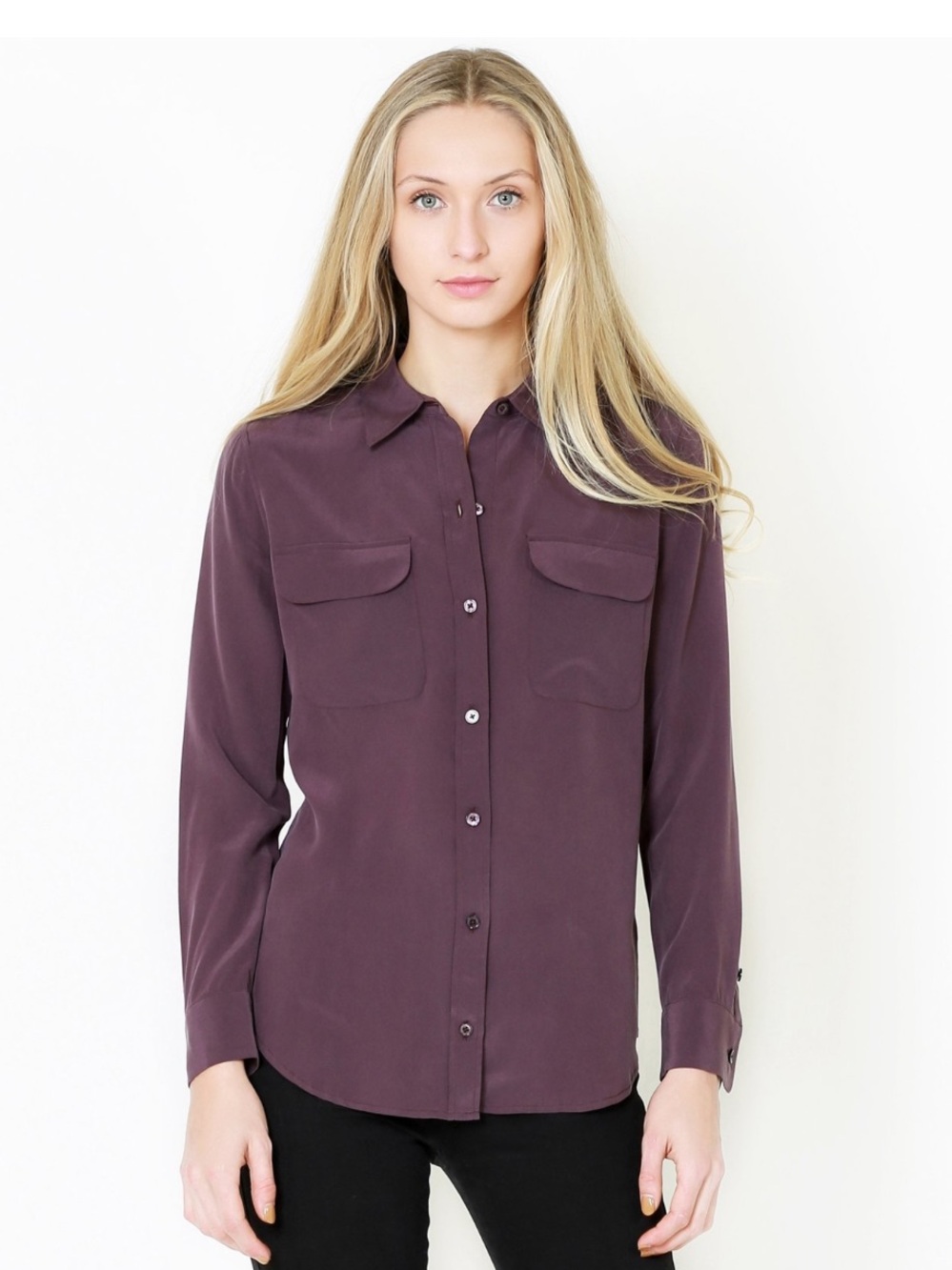 Equipment Slim Signature Silk Blouse In Plum Size XS